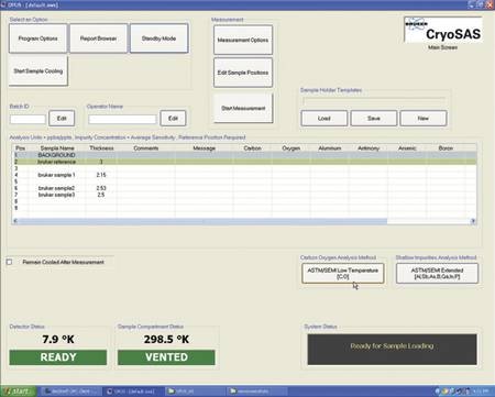 CryoSAS main software screen displaying the currently loaded samples and the chosen analysis methods.