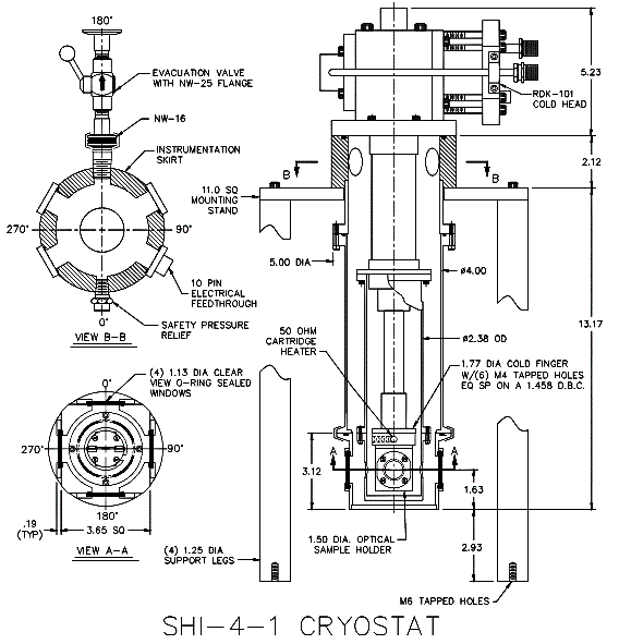 Model SHI-4-1 Standard Optical Cryocooler Mechanical Drawing