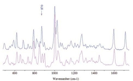 Spectra of free base cocaine (bottom) and of cocaine HCl.