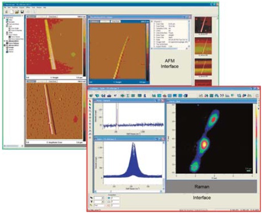Superimposition of the software applied for controlling the AFM and the Raman confocal microscope
