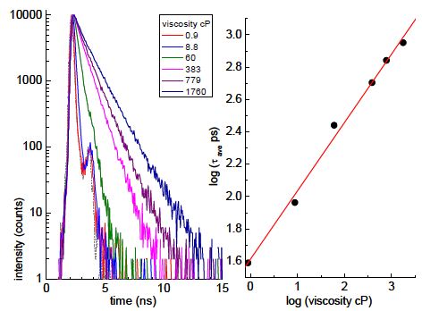 Plot for the average lifetime of DASPMI at different viscosities