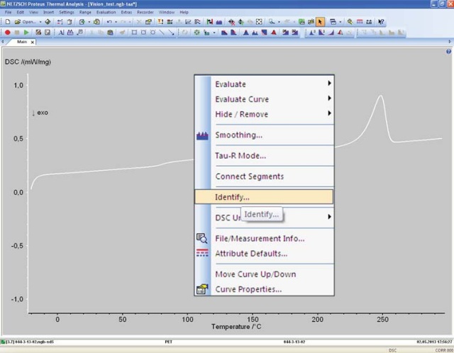 Applying Identify to a non-evaluated DSC curve with a single click.