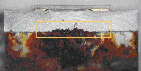 Sample as prepared for analysis, yellow rectangle indicates the area of analysis