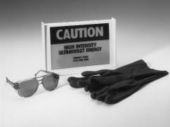 49125 UV Safety Spectacles, 49121 Protective Gloves, and 79004 Lighted Warning Sign