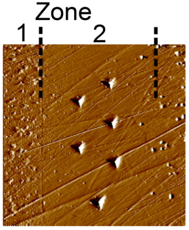 SPM image of indent impressions in Zone 2 collected at 650 °C.