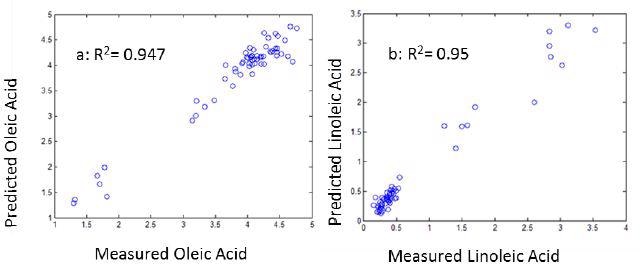 a) oleic acid b)linoleic acid c)mono-unsaturated fatty acids d)polyunsaturated fatty acid prediction results