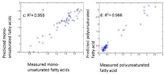 a) oleic acid b)linoleic acid c)mono-unsaturated fatty acids d)polyunsaturated fatty acid prediction results