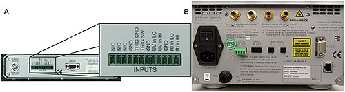A: Phoenix connection on the 270, TDA and OmniFACE. B: Connections on the rear of the SEC-MALS 20.