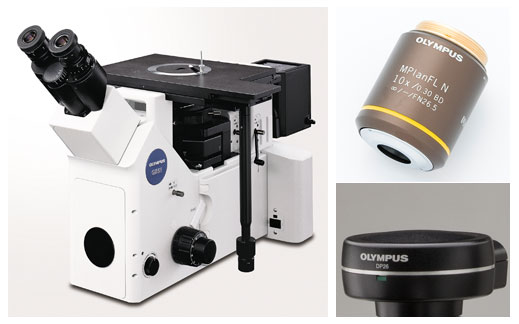 Typical equipment configuration: inverted metallurigical microscope, 10x metallurigical objective lens, microscope-specific high-resolution digital camera.