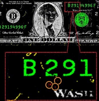 Dollar bill showing traces of explosives