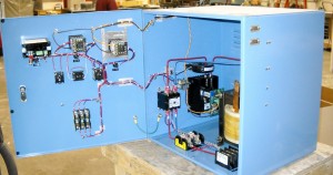 Control system featuring phase angle fired SCR power controller and isolation type stepdown transformer.