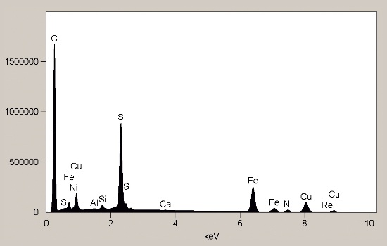 The spectrum indicates significant Fe, Cu, S in C epoxy binder