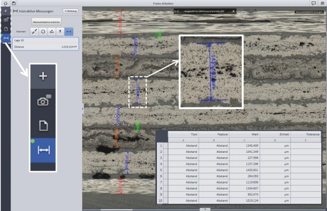 Measurement of the individual layer thicknesses using the ‘interactive measurement’ tool