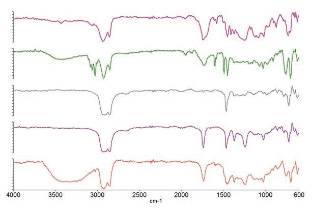 Spectra of the polymers present in different laminate layers.