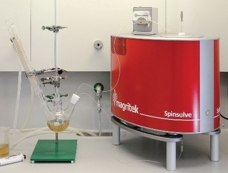 Reaction monitoring with the Spinsolve® Benchtop NMR Spectrometer and the glass flow cell.