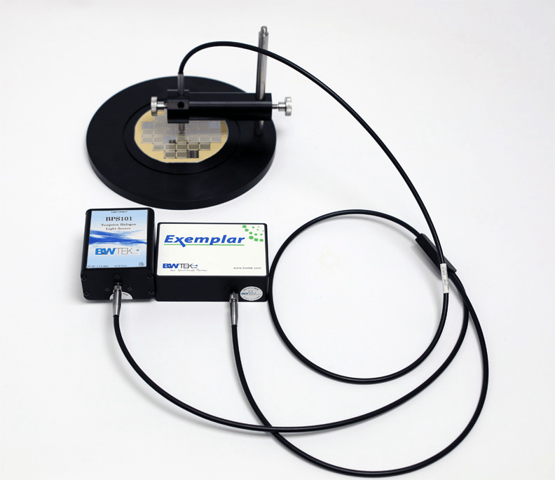 Measurement of reflectance off the surface of a silicon wafer using Exemplar series spectrometer, and other equipment.
