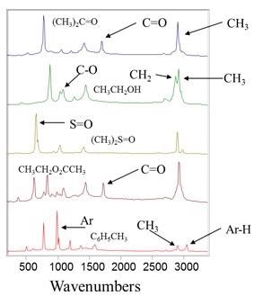 Example Raman spectra of various molecules