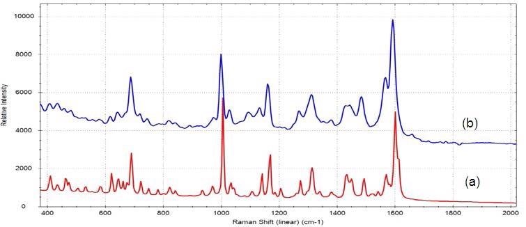 (a) Raman spectrum of pure alprazolam and (b) SERS spectrum from Xanax