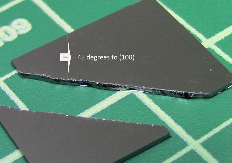 Sample cleaved at 45 degrees to (100) silicon using a long scribe.