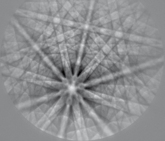 High-resolution EBSD pattern from an as-cast niobium sample (915 x 915 pixel). Exposure time 7 s, with background subtraction.