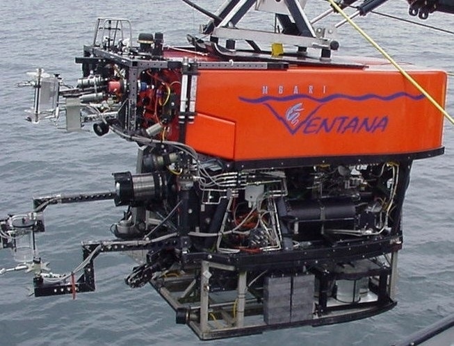 The Remotely Operated Vehicle “Ventana” features an ABB LGR-ICOS Deep Water Gas Analyzer in aluminum cask cylinder with sampling wand that was used to perform isotopic characterization of methane flux from seep sediments at 900m depth.