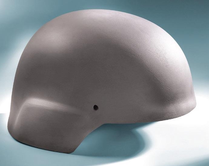 Advanced ceramic processing techniques can enable one-piece manufacturing of helmets made from armor materials. (Credit: Saint-Gobain)