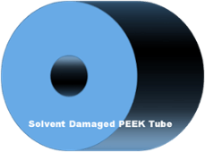 Solvent damaged PEEK tube