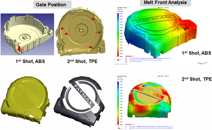 Moldex3D is able to simulate the bonding behavior of the first and second shots.