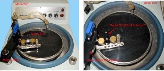 Figure 2 shows the basic arrangement for holding the Model 595 BiPod Polisher™ onto the Model 920.