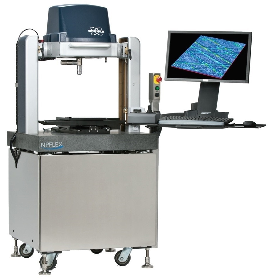 Bruker’s NPFLEX 3D optical microscope. Its large nominal working volume handles small or large sample coupons and multi-sample trays.