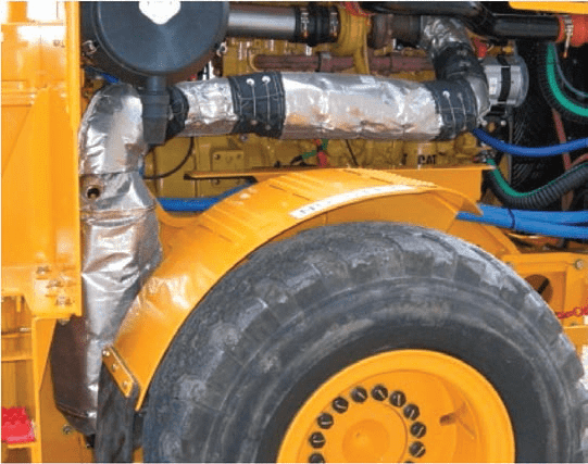 MineWrap™ Removable Insulation Blankets Covering Exhaust and Catalyst of Mining Truck.
