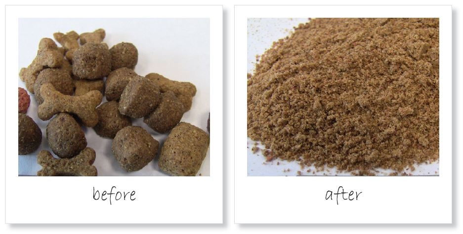 Homogenization of dog food pellets before and after grinding down to < 0.5 mm in the ZM 200
