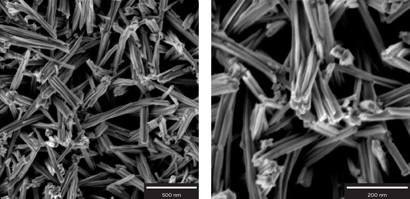 The particles of sodium nitrate crystals synthesized by hydrothermal treatment of titanium substrate in sodium hydroxide solution under nitrogen.