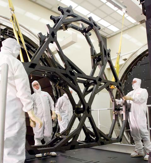 The support structure for the James Webb Space Telescope undergoes cryogenic testing for dimensional stability.