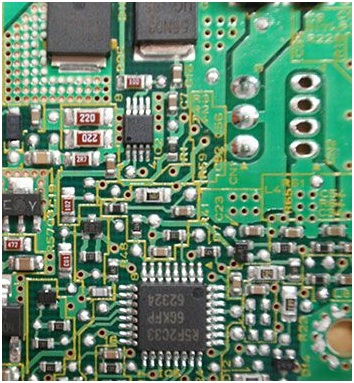 A printed circuit board with mounted components