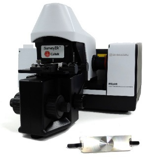 SurveyIR FTIR microspectroscopy accessory mounted in IRSpirit FTIR spectrometer’s sample compartment
