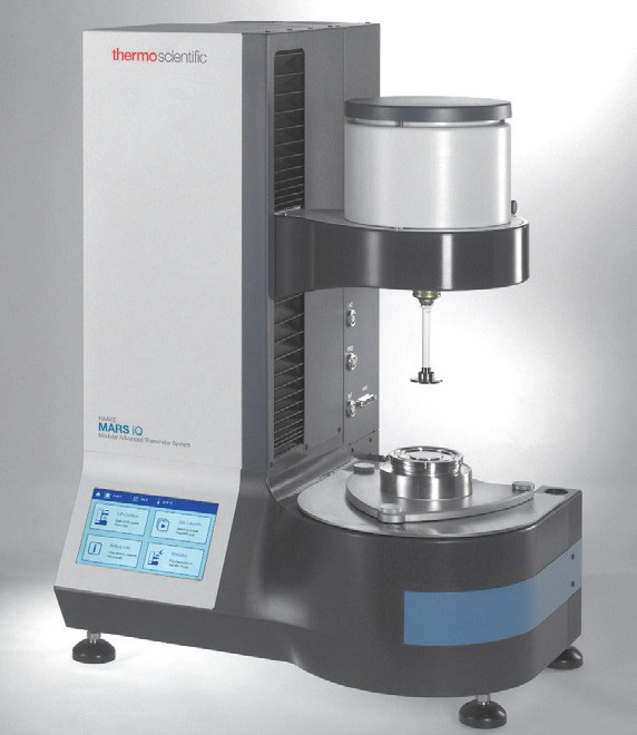 HAAKE MARS iQ Rheometer with Peltier plate temperature control for use with parallel-plate and cone-and-plate geometries.