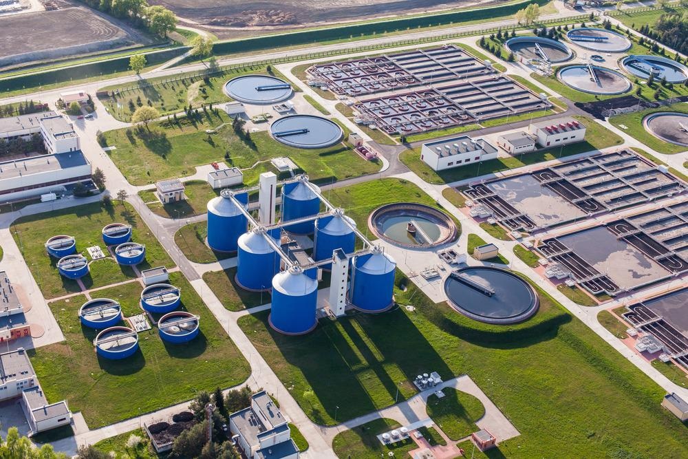 waste water treatment plant, aerial view