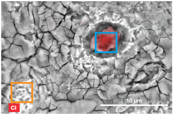 ChemiSEM image showing the two areas used for the region analyses.