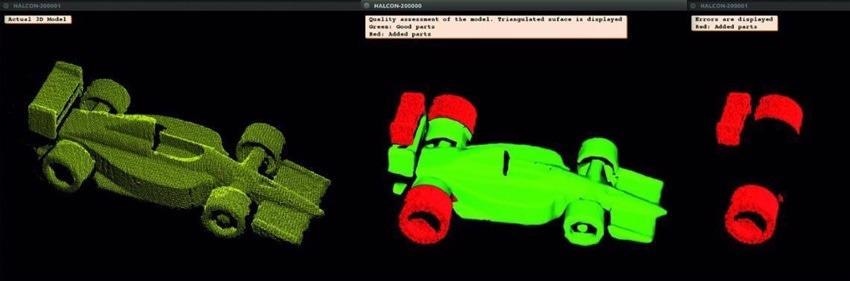 With HALCON 3D image processing, even the tiniest differences between the object and the reference model can be detected. Image: Demo by IDS, Control, captured with an Ensenso 3D stereovision camera.