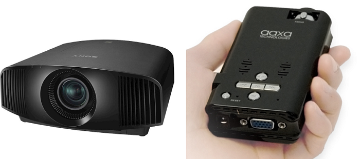 Sony’s 4K LCoS projector (left), marketed for home theater use (Image: © Sony Corporation of America), and the Aaxa P2 LCoS Pico Projector (right)