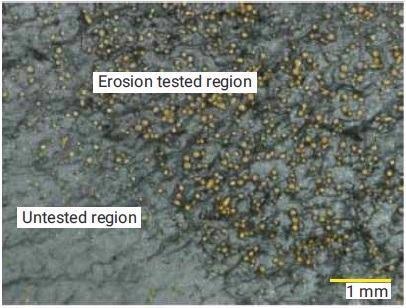 Cavitation erosion test sample, slurry-based liner.
