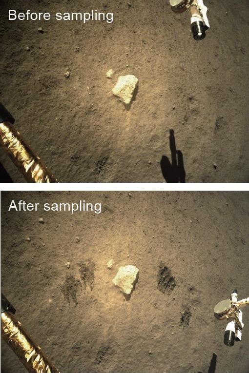 Chang’E-5 on-site image for before and after sampling.