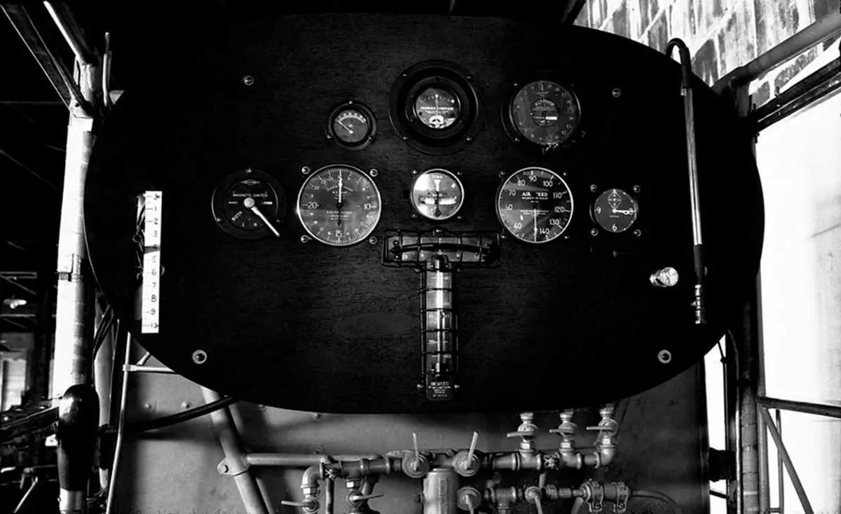 The instrument panel and fuel manifold of the Ryan NYP N-X-211 Spirit of St. Louis