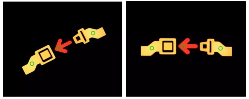 VIP saves POI locations for each registration region, ensuring consistent measurement of each icon or shape (such as this airline "fasten seatbelt" icon) even if components move or rotate.