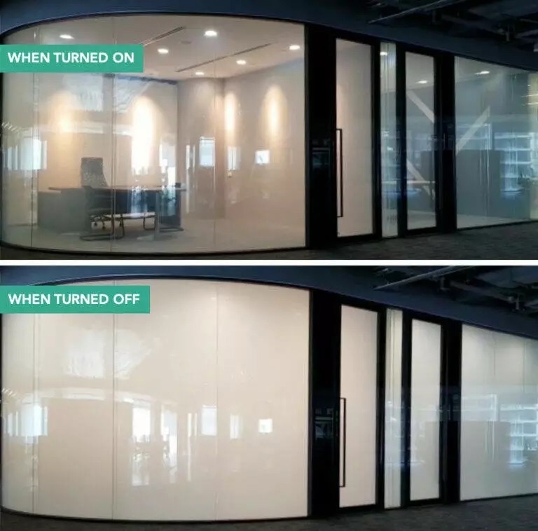 Electrochromic switchable partition in an office