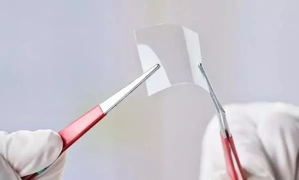 A flexible, transparent sheet of graphene in the lab.