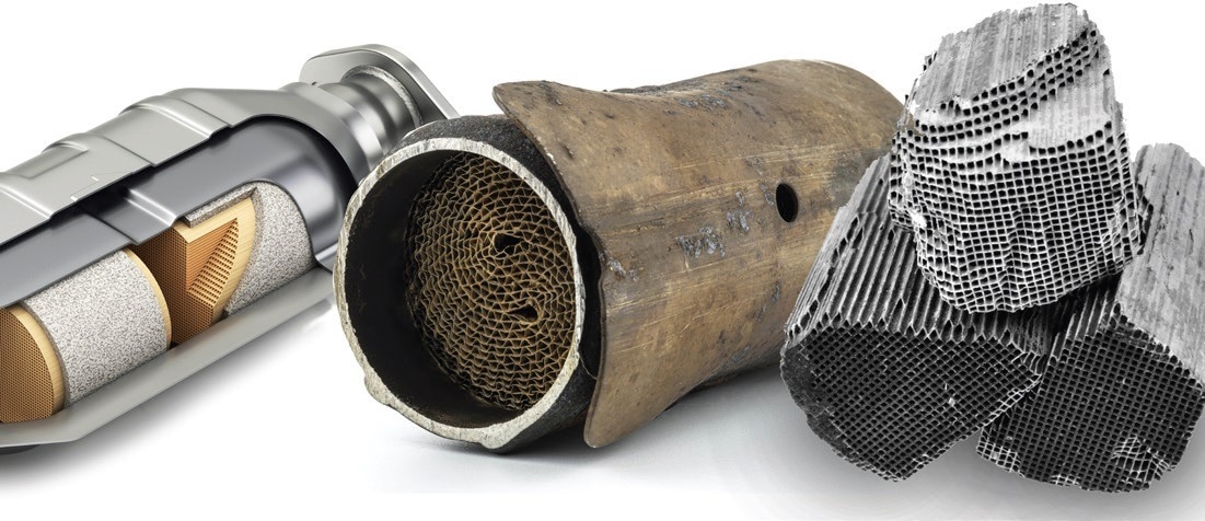 The physical recycling begins with decanning or the removal of the shell and extraction of the honeycomb-shaped material inside the catalytic converter.