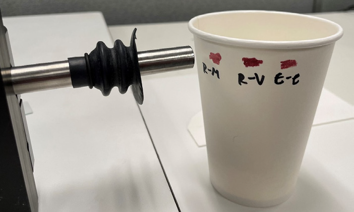 An in situ measurement of lipstick on a cup through the fiber probe accessory.