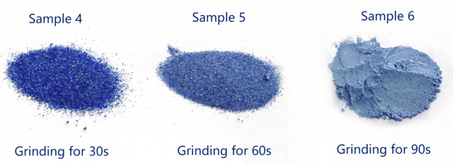 Grinding samples of lazurite for 30 seconds, 60 seconds, 90 seconds